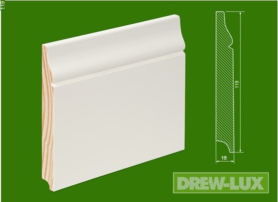 Listwa przypodłogowa drewniana sosnowa biała- lakierowana 119 x 16F RAL 9003 /KRÓTKA (1-1,7 mb)